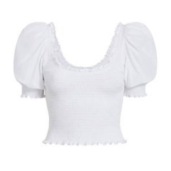 Hill House Tops - Hill House White Smocked Ruffled Blouse